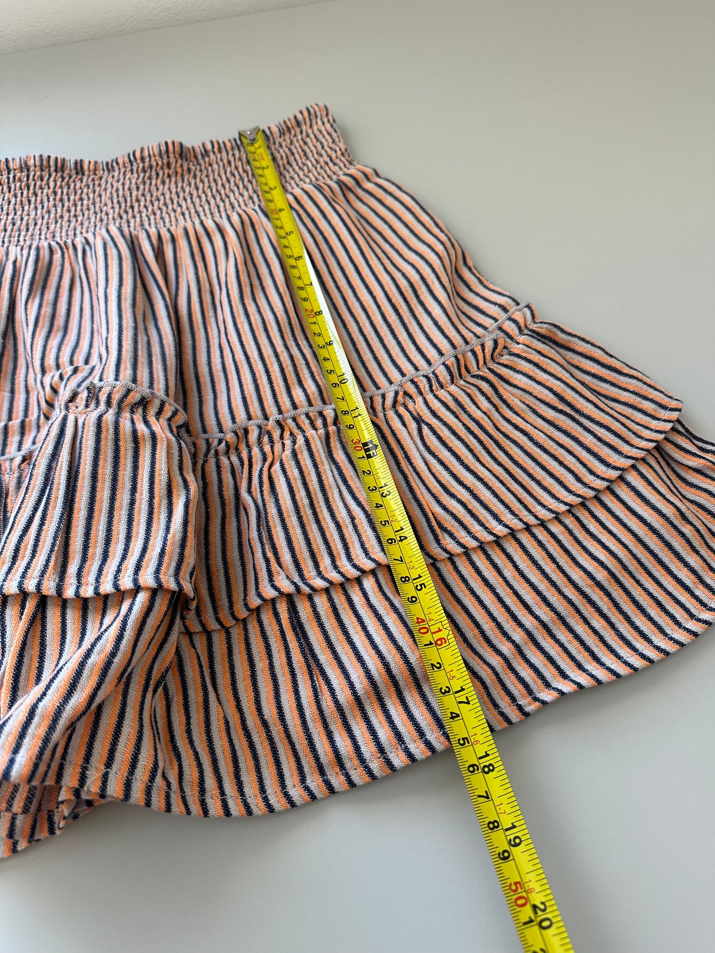 THML Striped Smocked Cotton Ruffle Mini Skirt | Size Small
