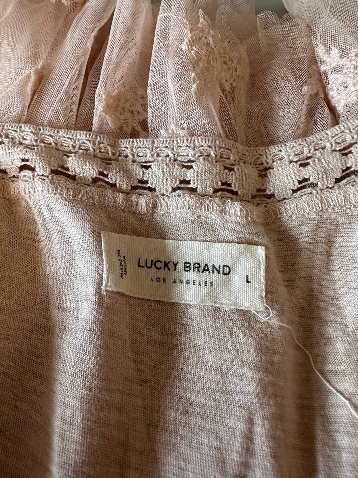 Lucky Brand Dusty Rose Embroidered Tulle Peplum Camisole Top | Size Large
