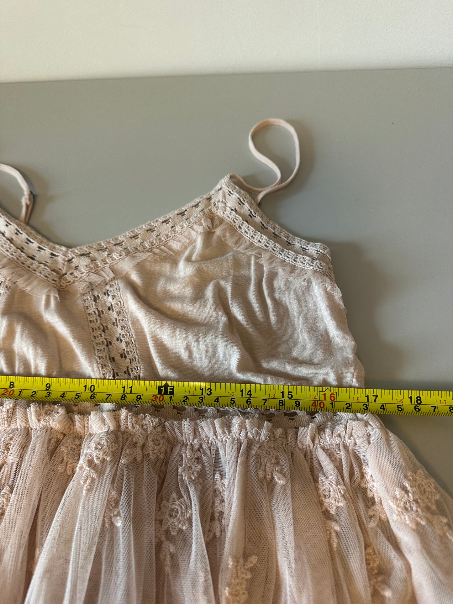 Lucky Brand Dusty Rose Embroidered Tulle Peplum Camisole Top | Size Large