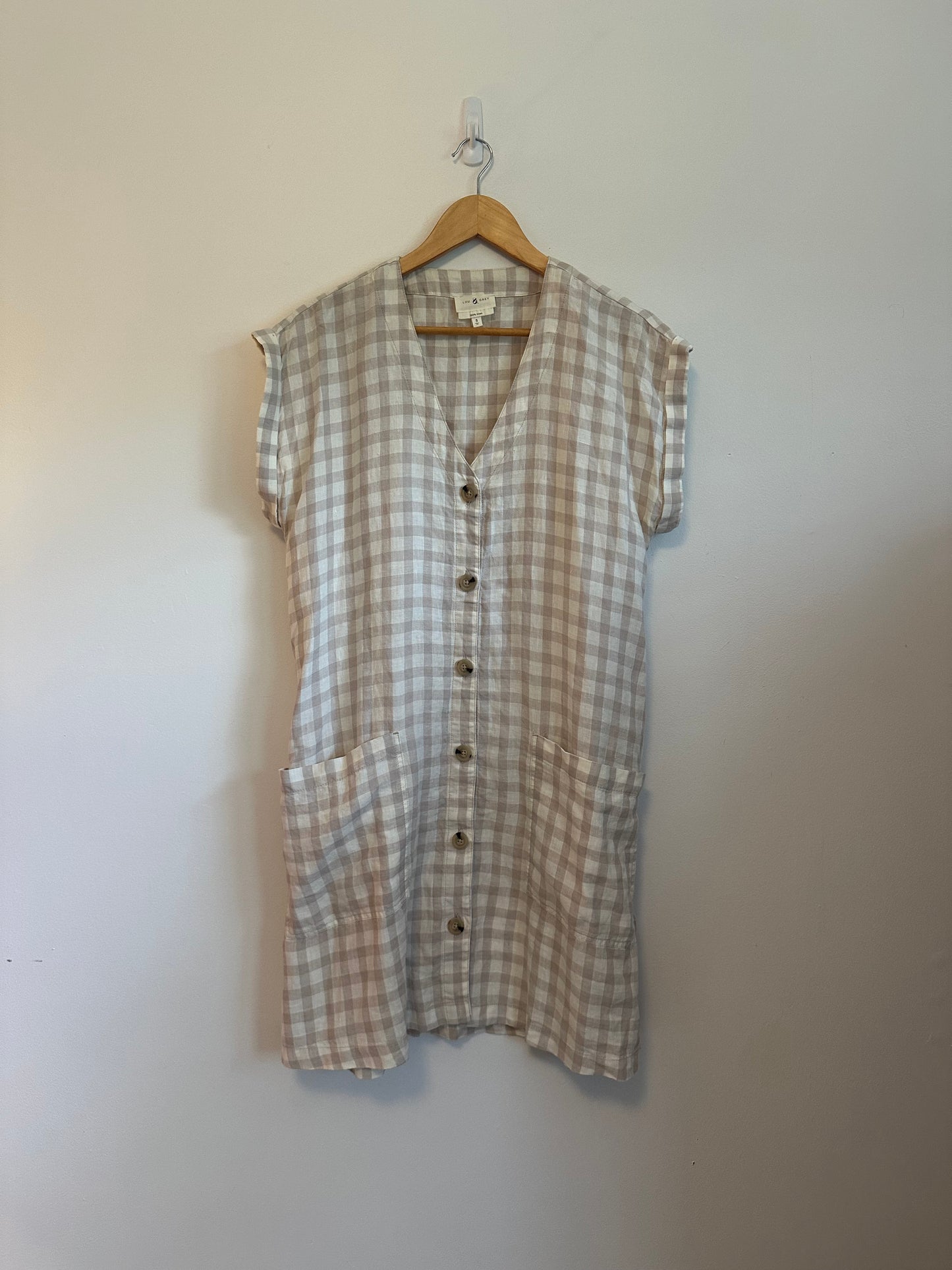 Lou & Grey 100% Linen Gingham Button Front Shift Dress | Size Small