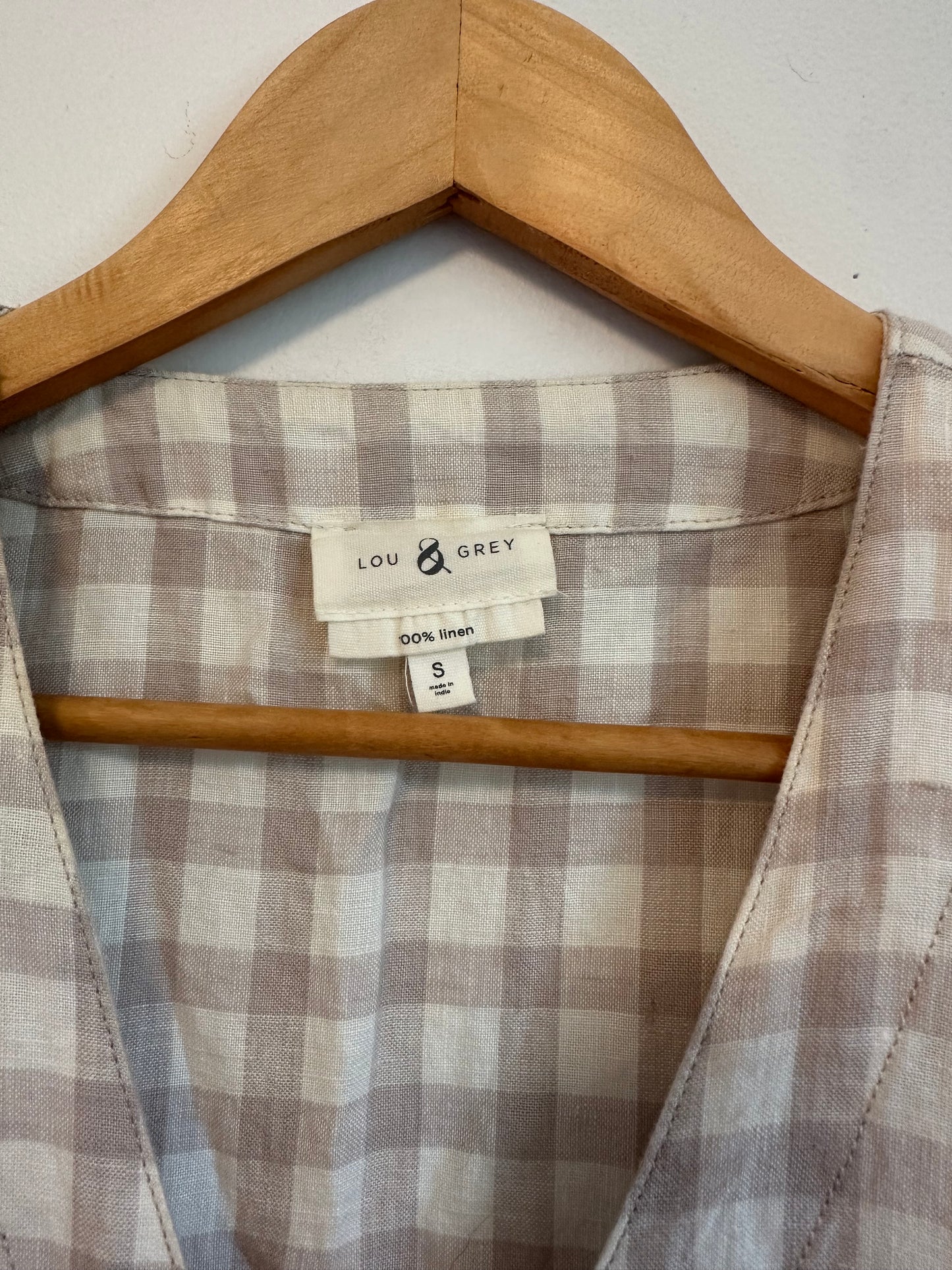 Lou & Grey 100% Linen Gingham Button Front Shift Dress | Size Small