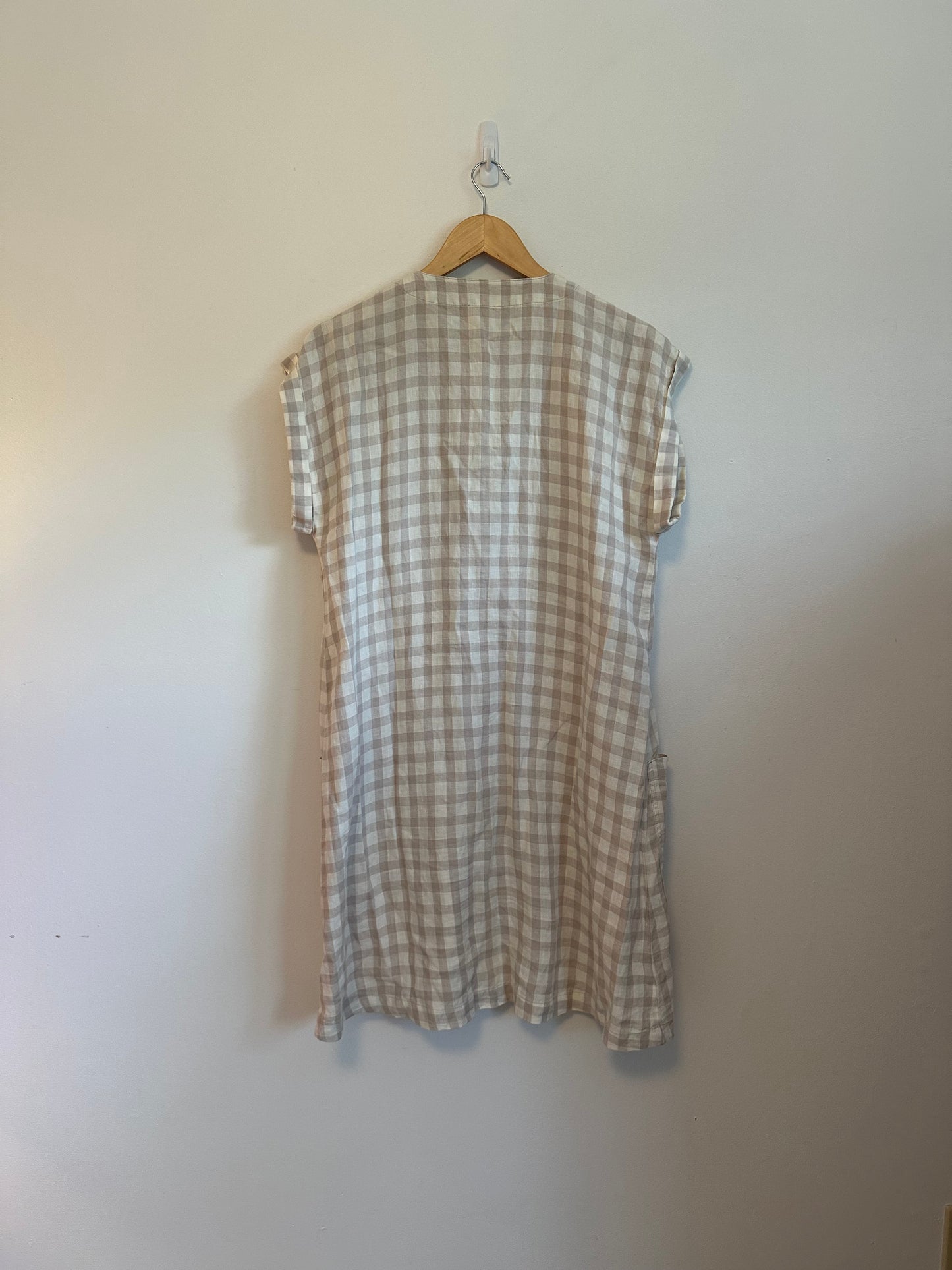Lou & Grey 100% Linen Gingham Button Front Shift Dress | Size Small