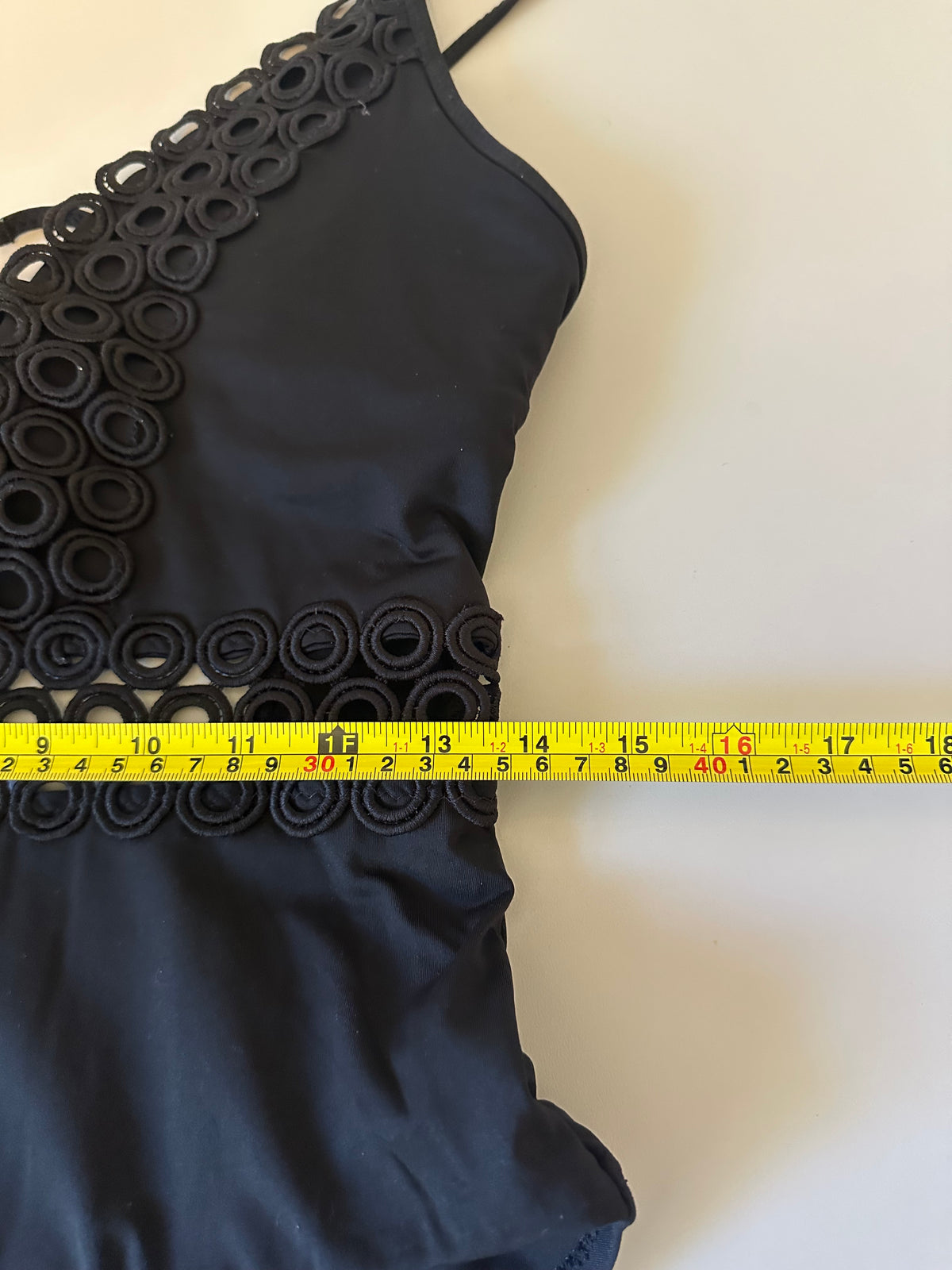 Becca Muse Black Show & Tell Crochet Lace Plunge One Piece Swimsuit | Size Large