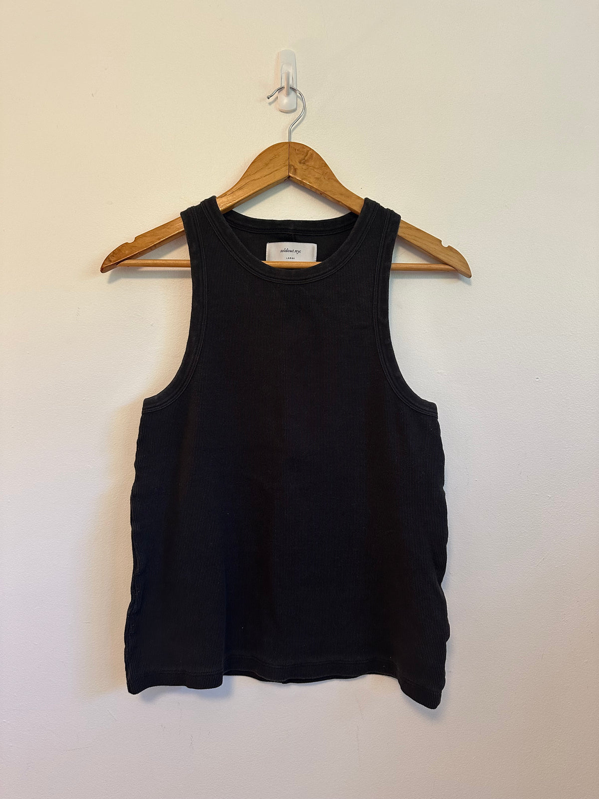 Sold Out NYC Black Ribbed High Neck Racerback Tank Top | Size Large
