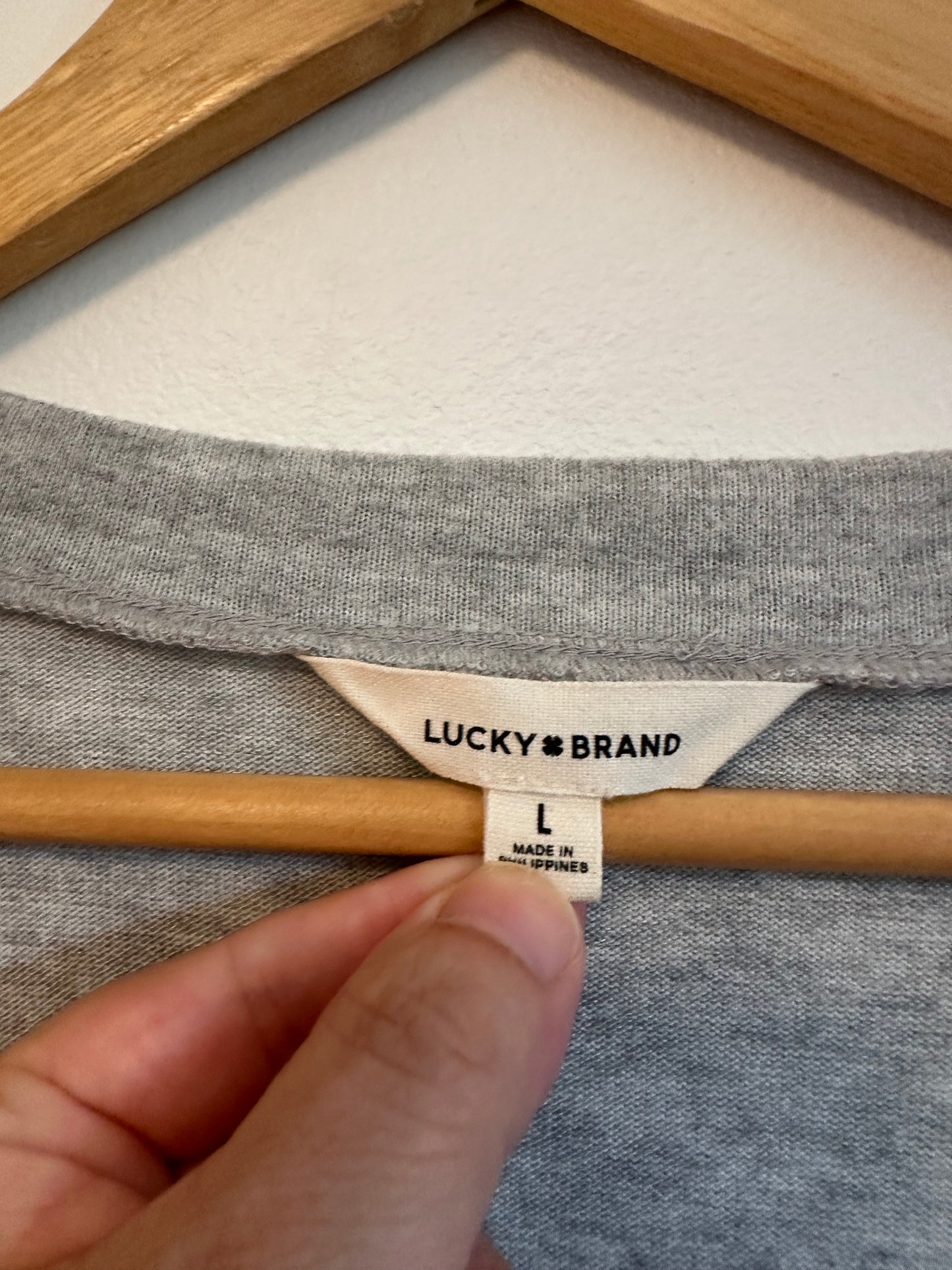 Lucky Brand Heather Gray V-Neck Long Sleeve Top | Size Large