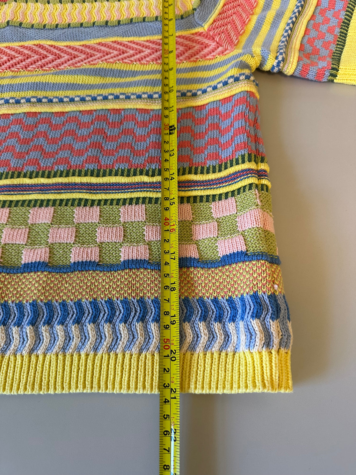 Oui Multi Color Mixed Geometric Knit Short Sleeve Cotton Sweater | Size 8