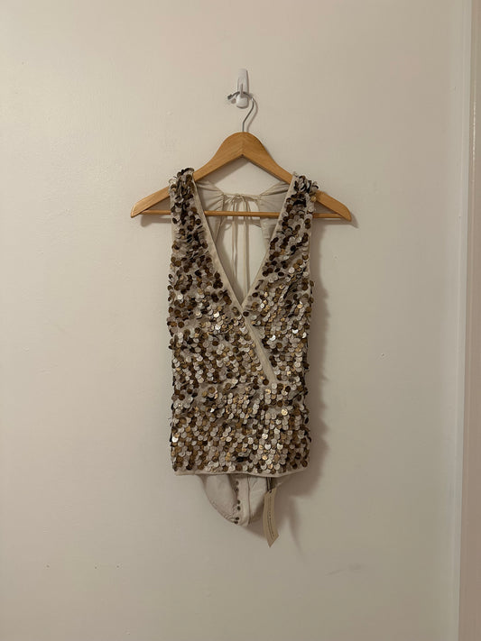 NWT Cecilia De Bucourt Textured Open Back Disc Top | Size Small