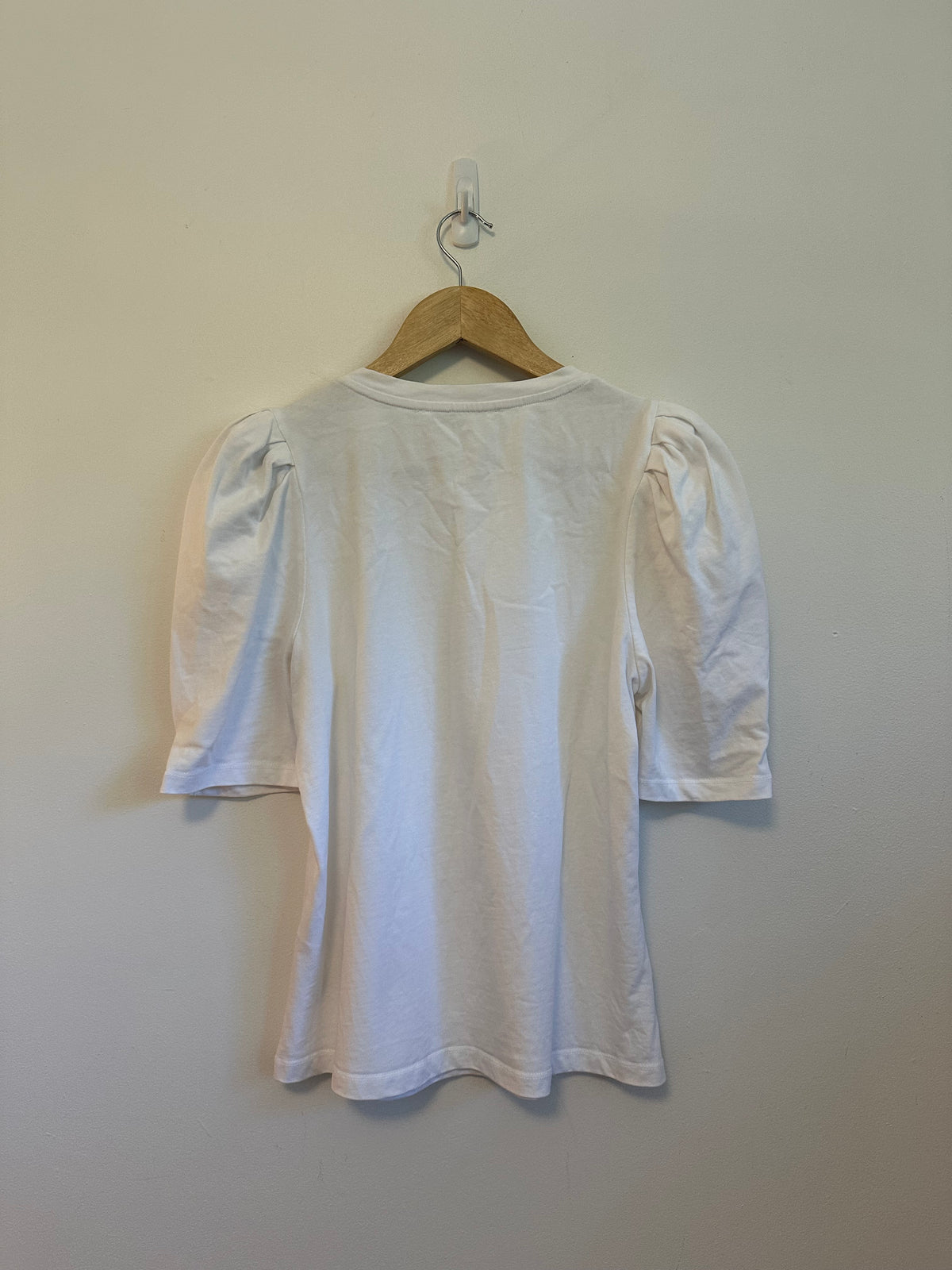 English Factory White Puff Short Sleeve Cotton Crew Neck T-Shirt | Size Medium