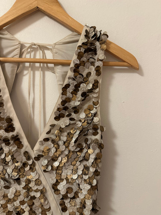 NWT Cecilia De Bucourt Textured Open Back Disc Top | Size Small