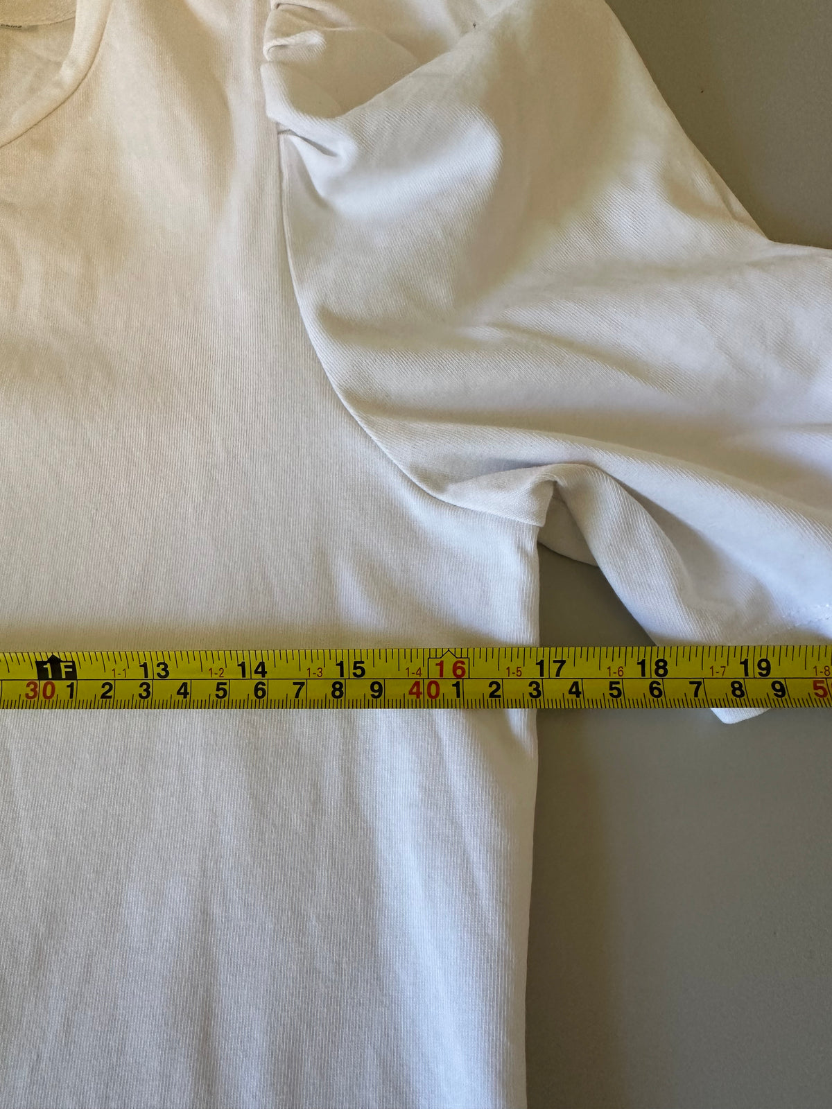 English Factory White Puff Short Sleeve Cotton Crew Neck T-Shirt | Size Medium