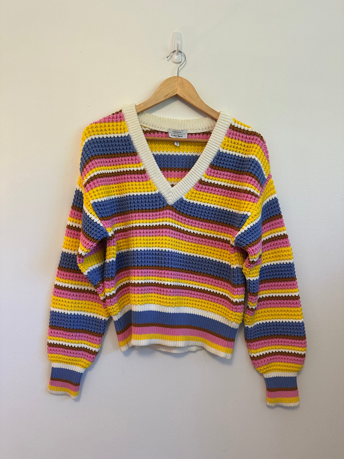 & Other Stories Striped V-Neck Multicolor Chunky Knit Sweater | Size Medium