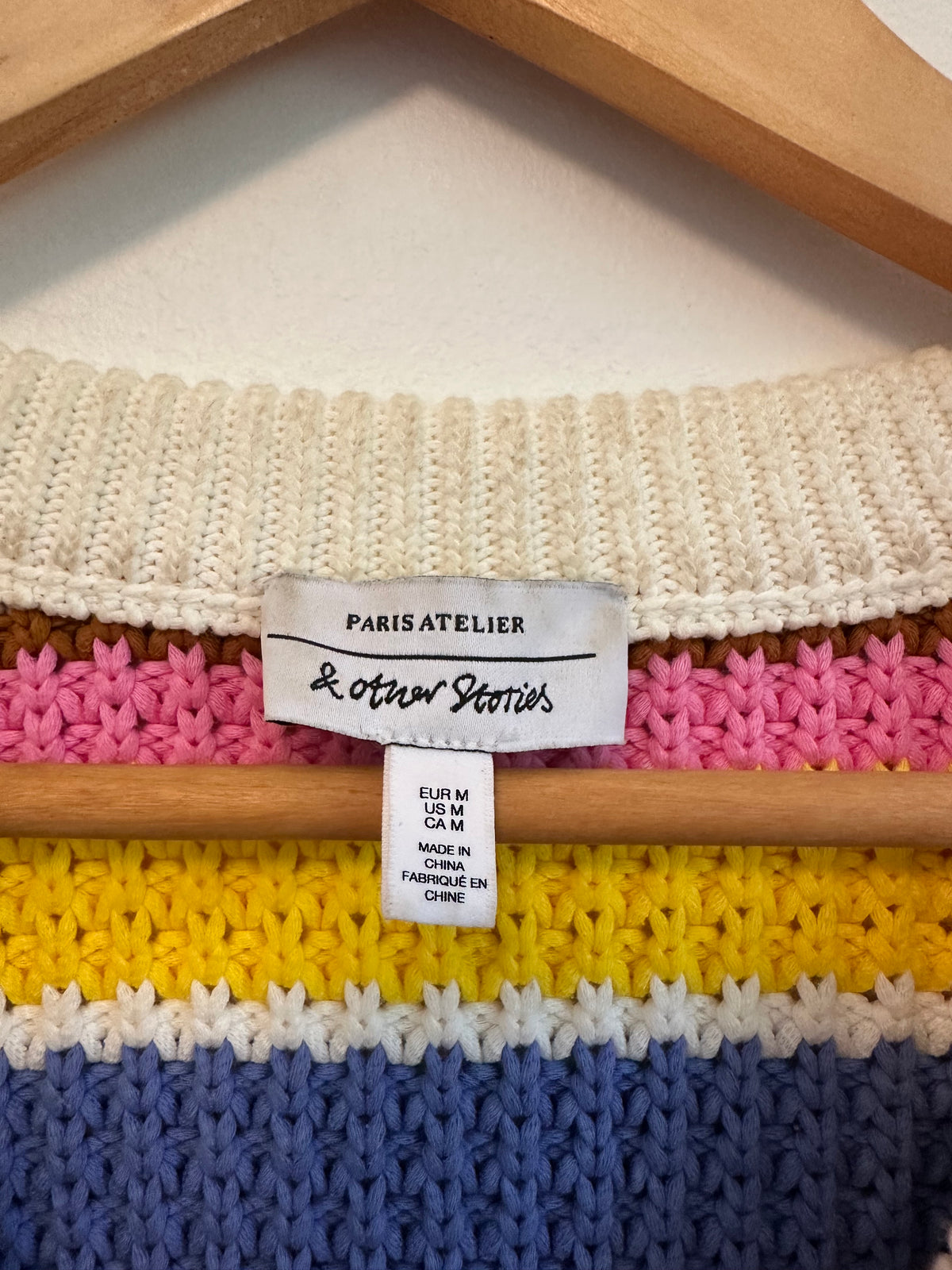 & Other Stories Striped V-Neck Multicolor Chunky Knit Sweater | Size Medium