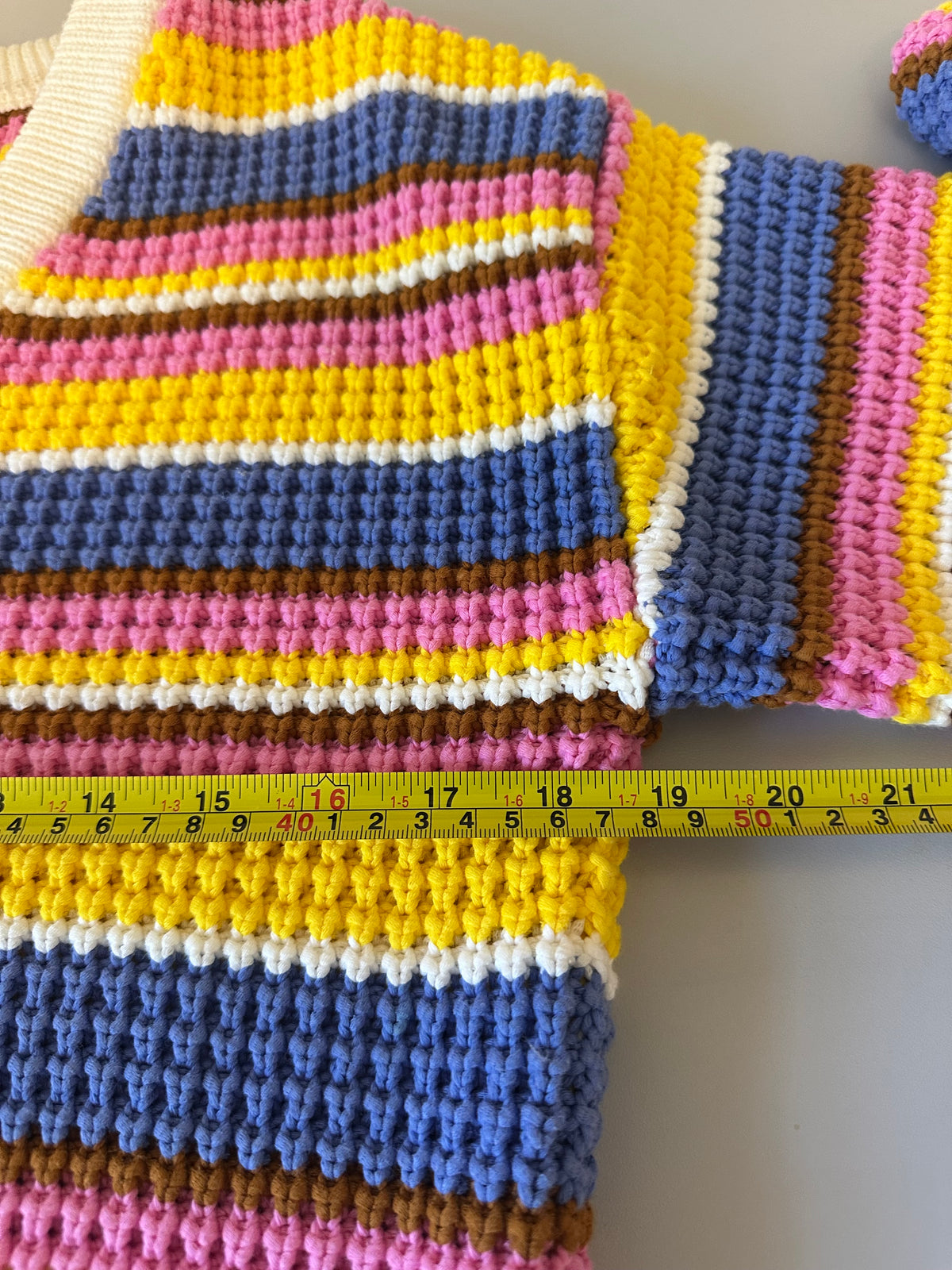 & Other Stories Striped V-Neck Multicolor Chunky Knit Sweater | Size Medium