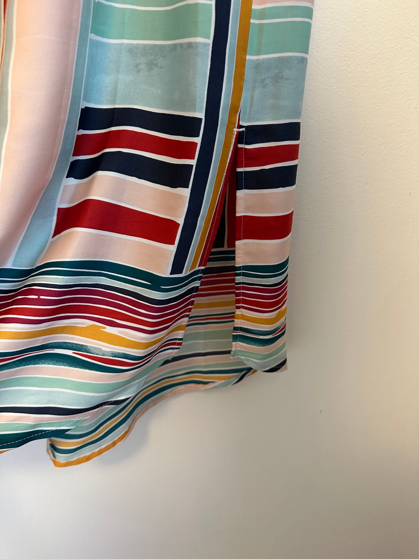 LoftMulti Color Patchwork Stripe Elastic Waist Midi Skirt | Size Medium
