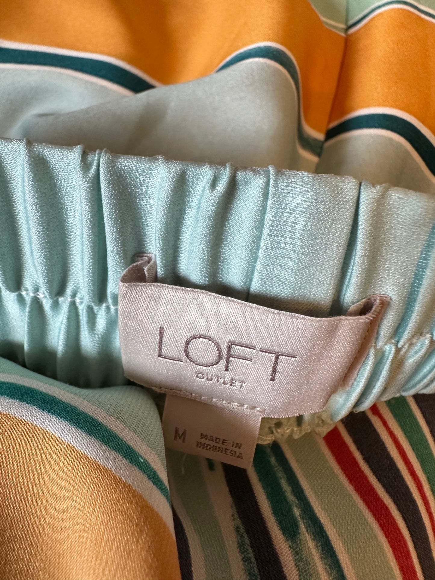 LoftMulti Color Patchwork Stripe Elastic Waist Midi Skirt | Size Medium