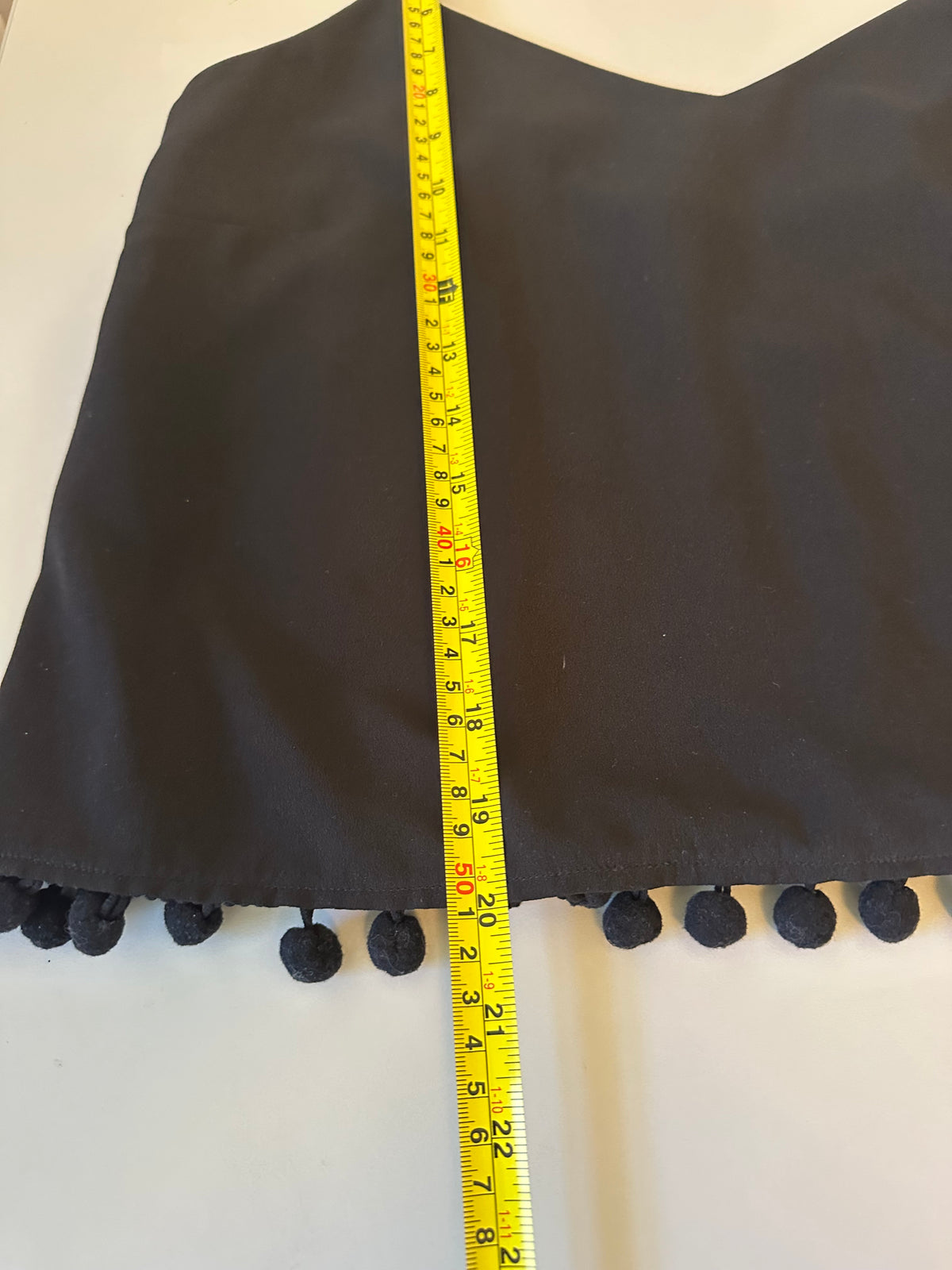 French Connection Black Pom Pom Trim V-Neck Cami | Size Medium