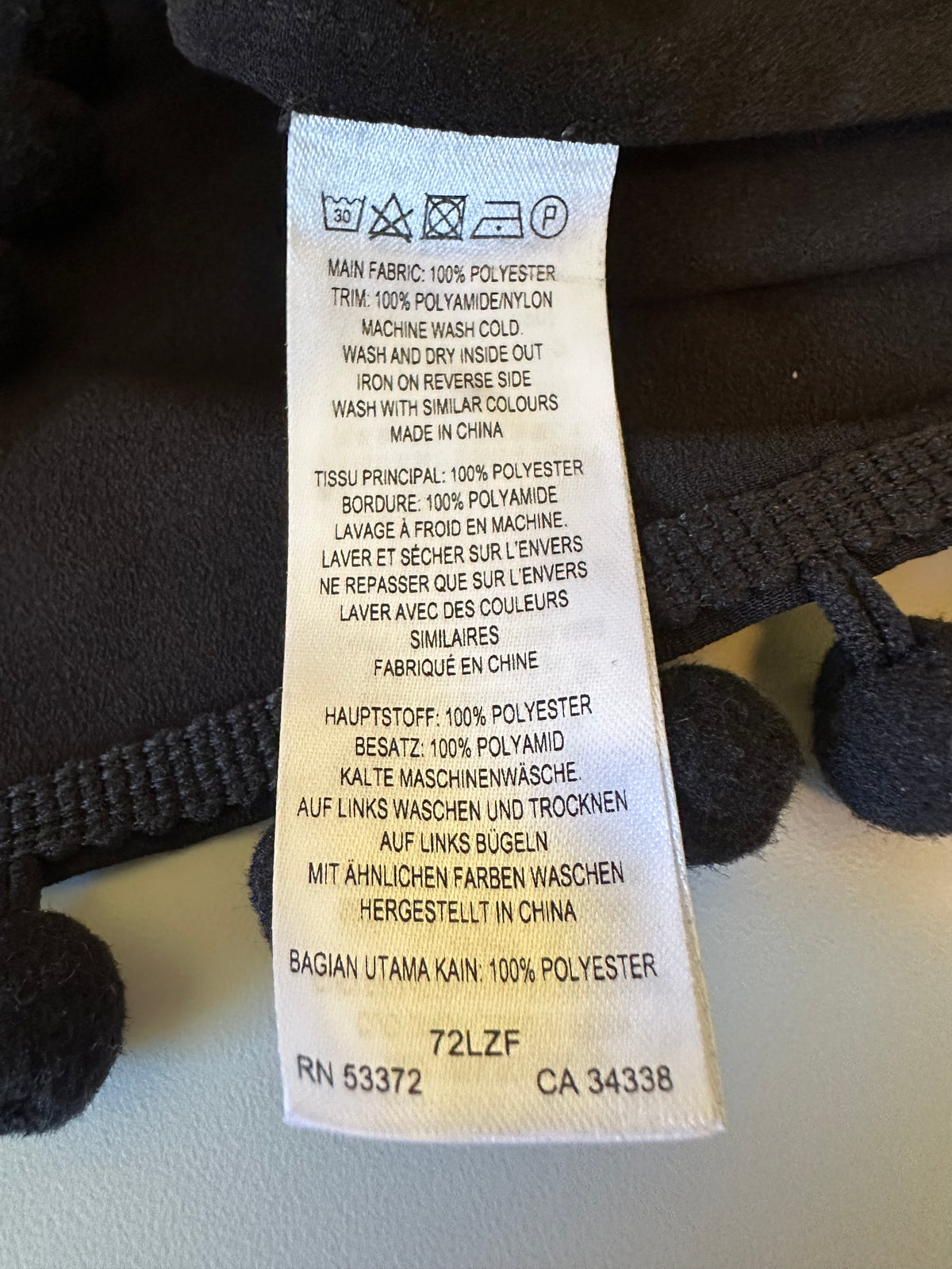 French Connection Black Pom Pom Trim V-Neck Cami | Size Medium