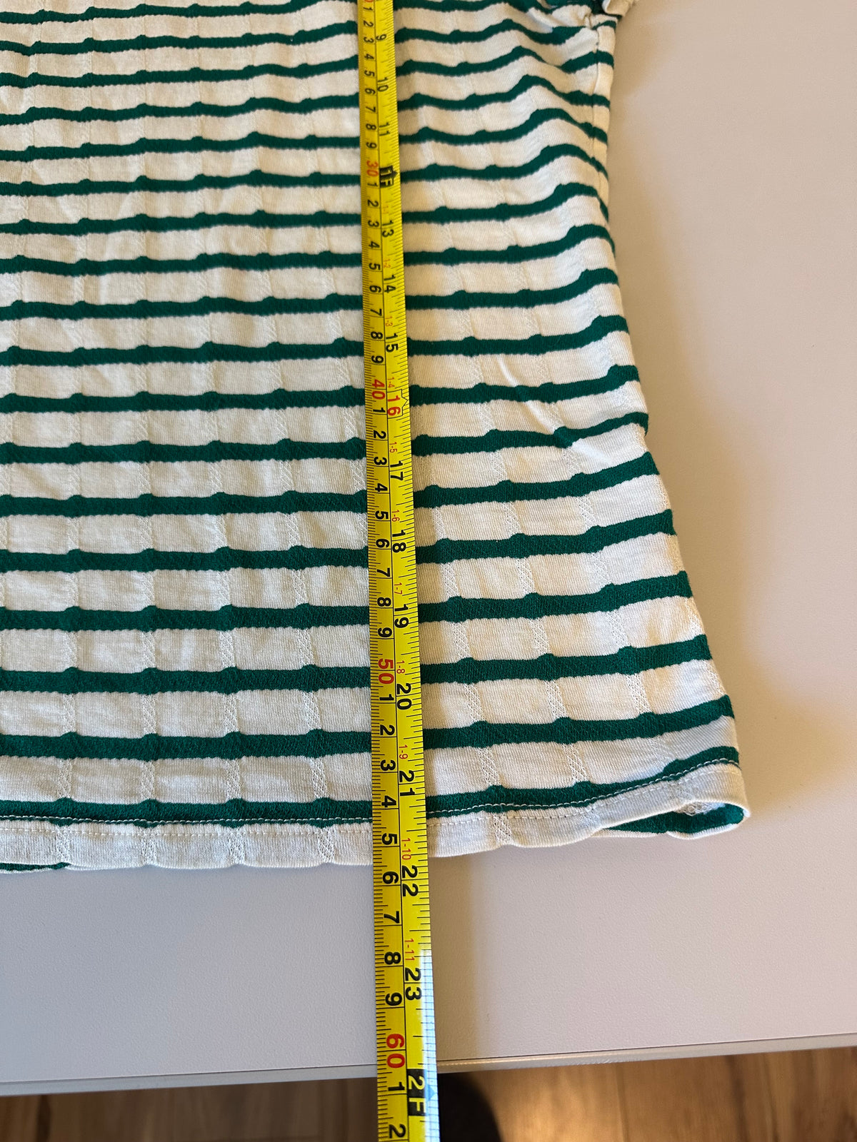 Nation LTD Laurence Shrunken Vintage Green and White Stripe T-Shirt | Size Large