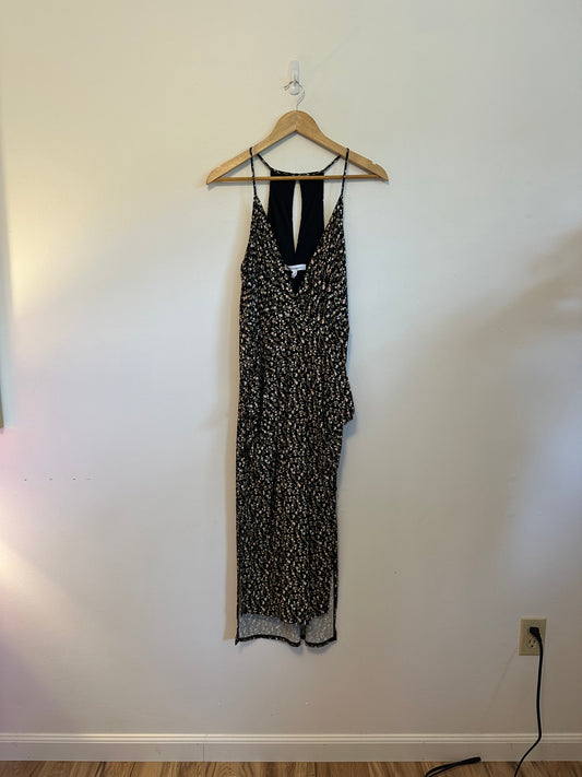 BCBGeneration Black Floral Racerback Midi Dress | Size Medium