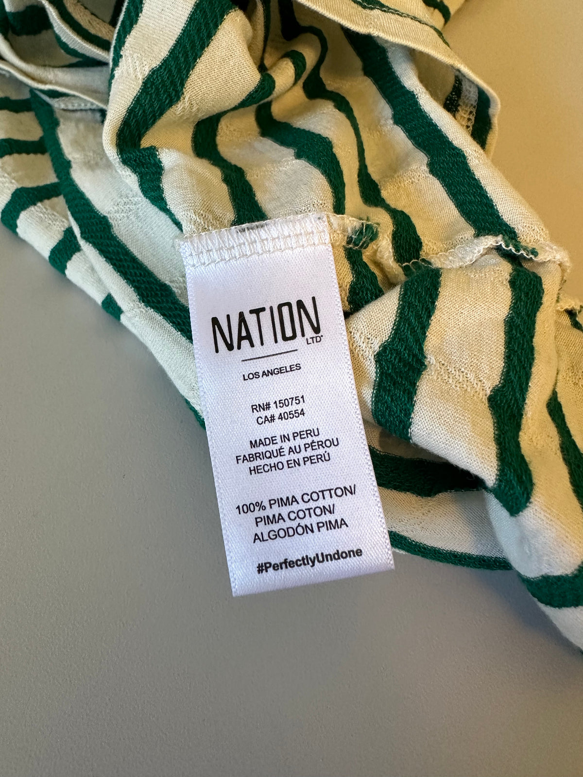 Nation LTD Laurence Shrunken Vintage Green and White Stripe T-Shirt | Size Large