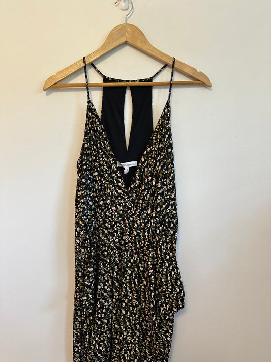 BCBGeneration Black Floral Racerback Midi Dress | Size Medium