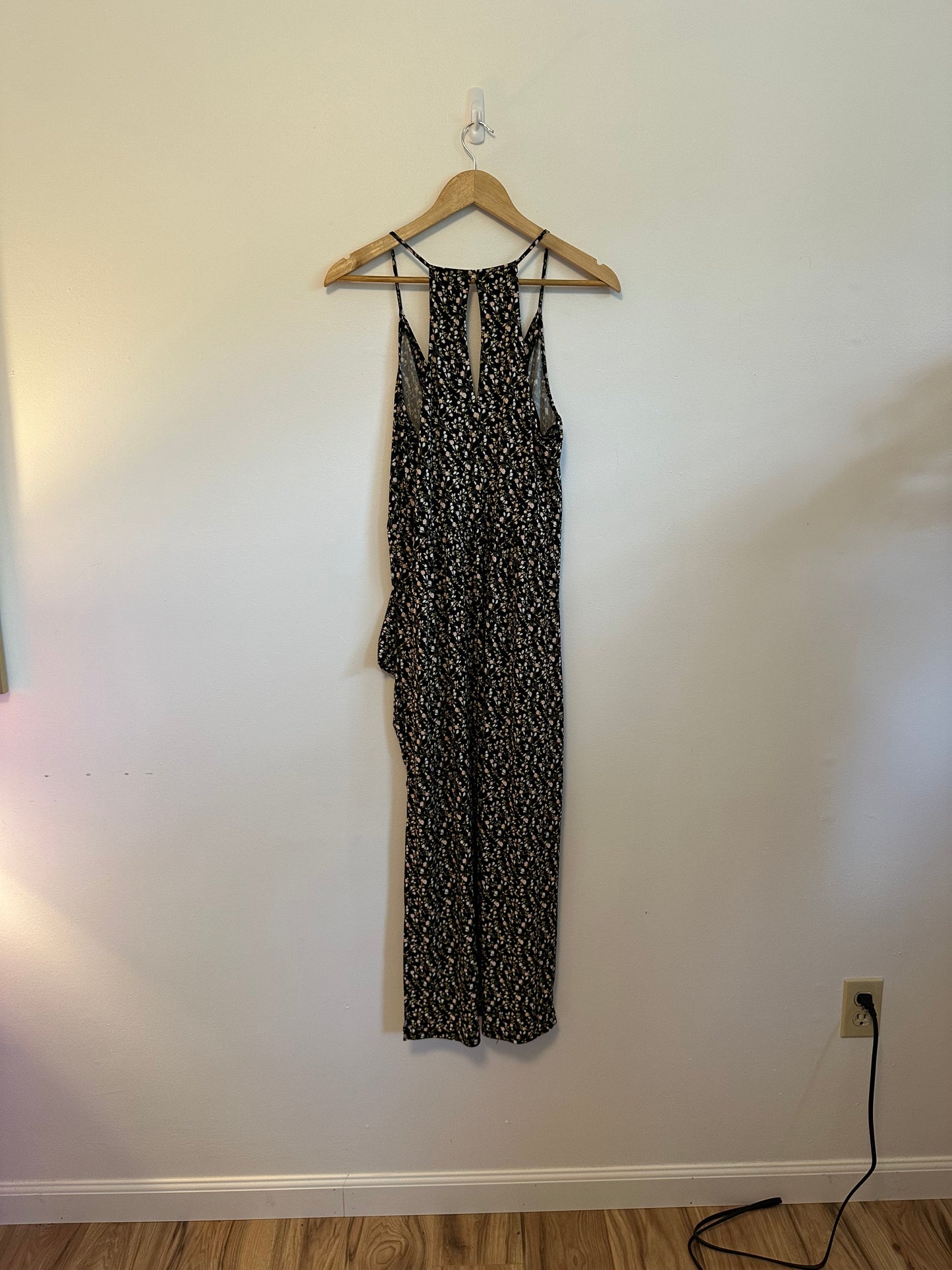 BCBGeneration Black Floral Racerback Midi Dress | Size Medium