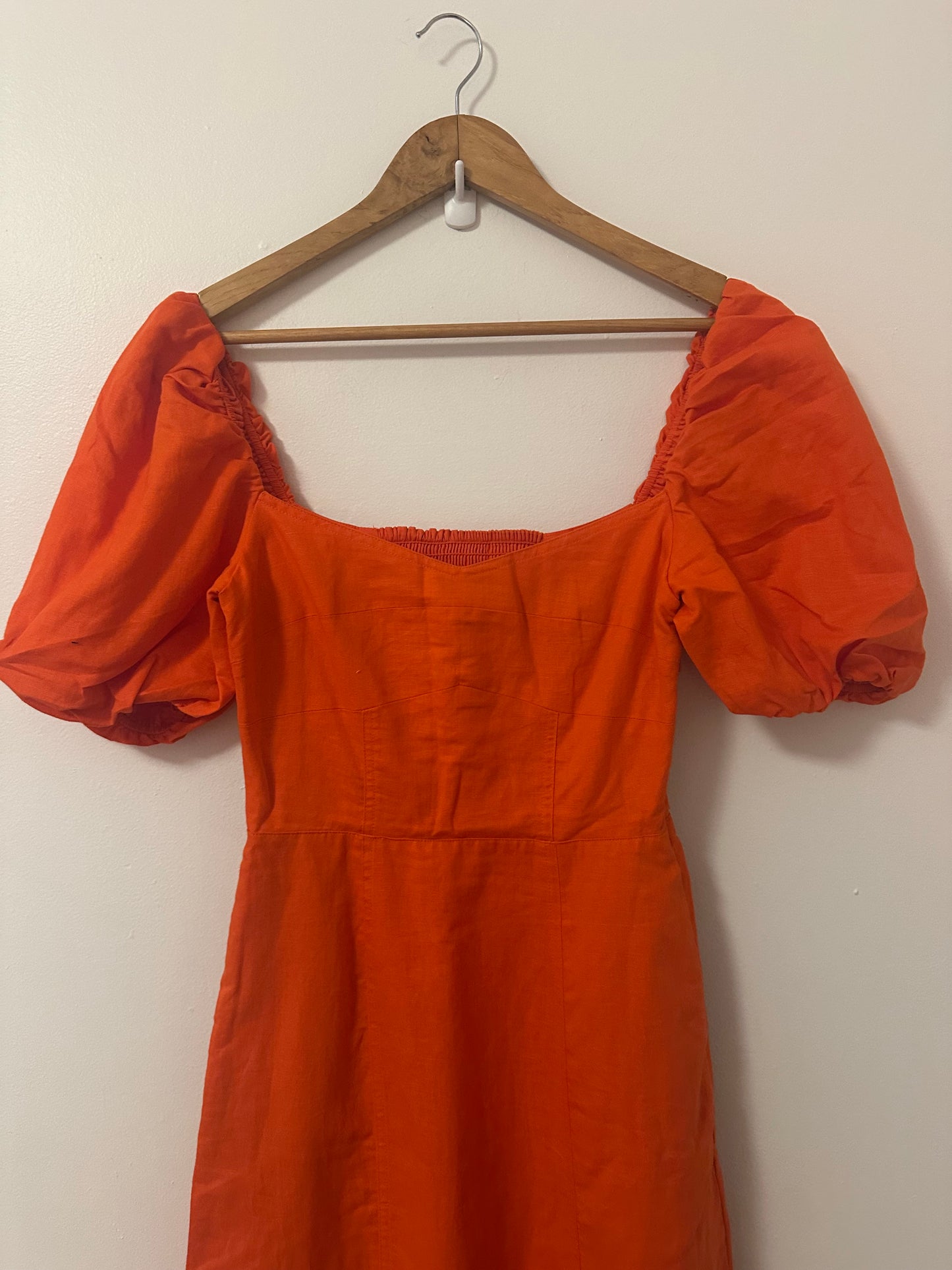 Banana Republic Bright Orange Puff Sleeve Midi Dress | Size 0