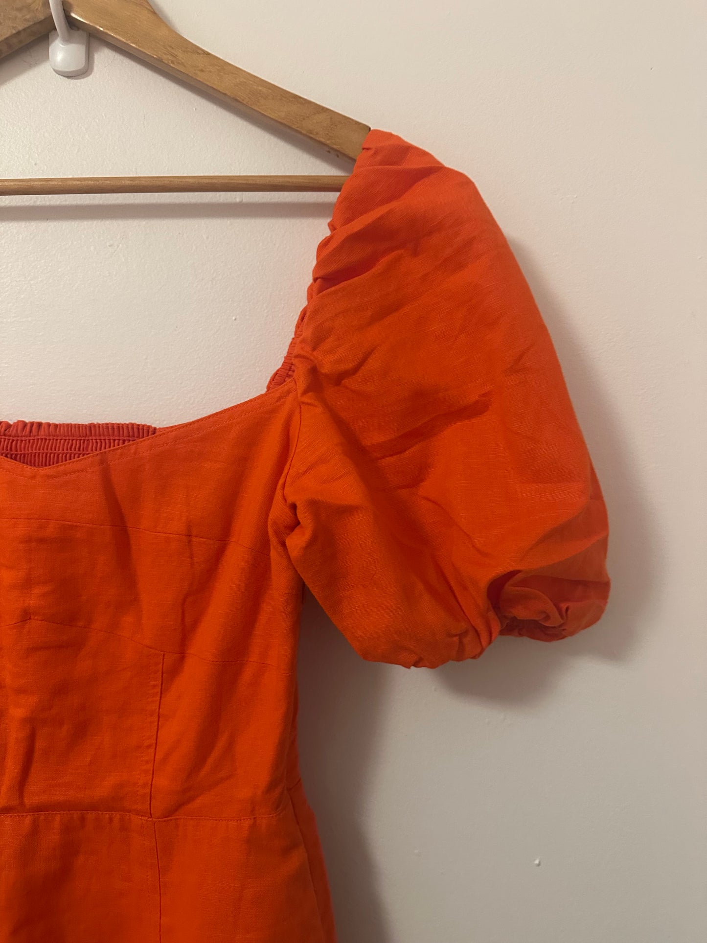 Banana Republic Bright Orange Puff Sleeve Midi Dress | Size 0