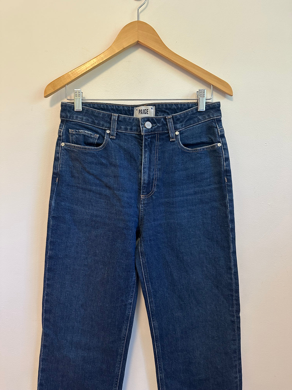 Paige Leenah Ankle High Rise Wide Leg Raw Hem Jeans in Dark Indigo | Size 28