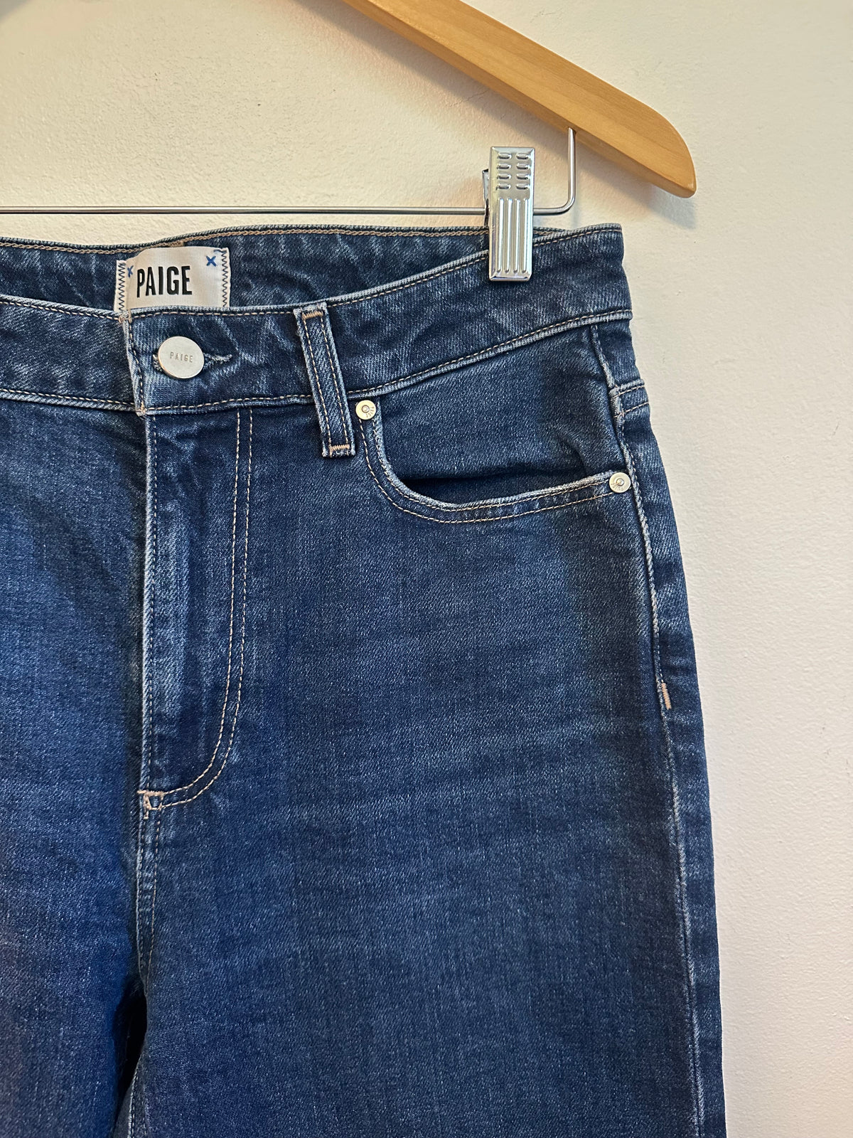 Paige Leenah Ankle High Rise Wide Leg Raw Hem Jeans in Dark Indigo | Size 28
