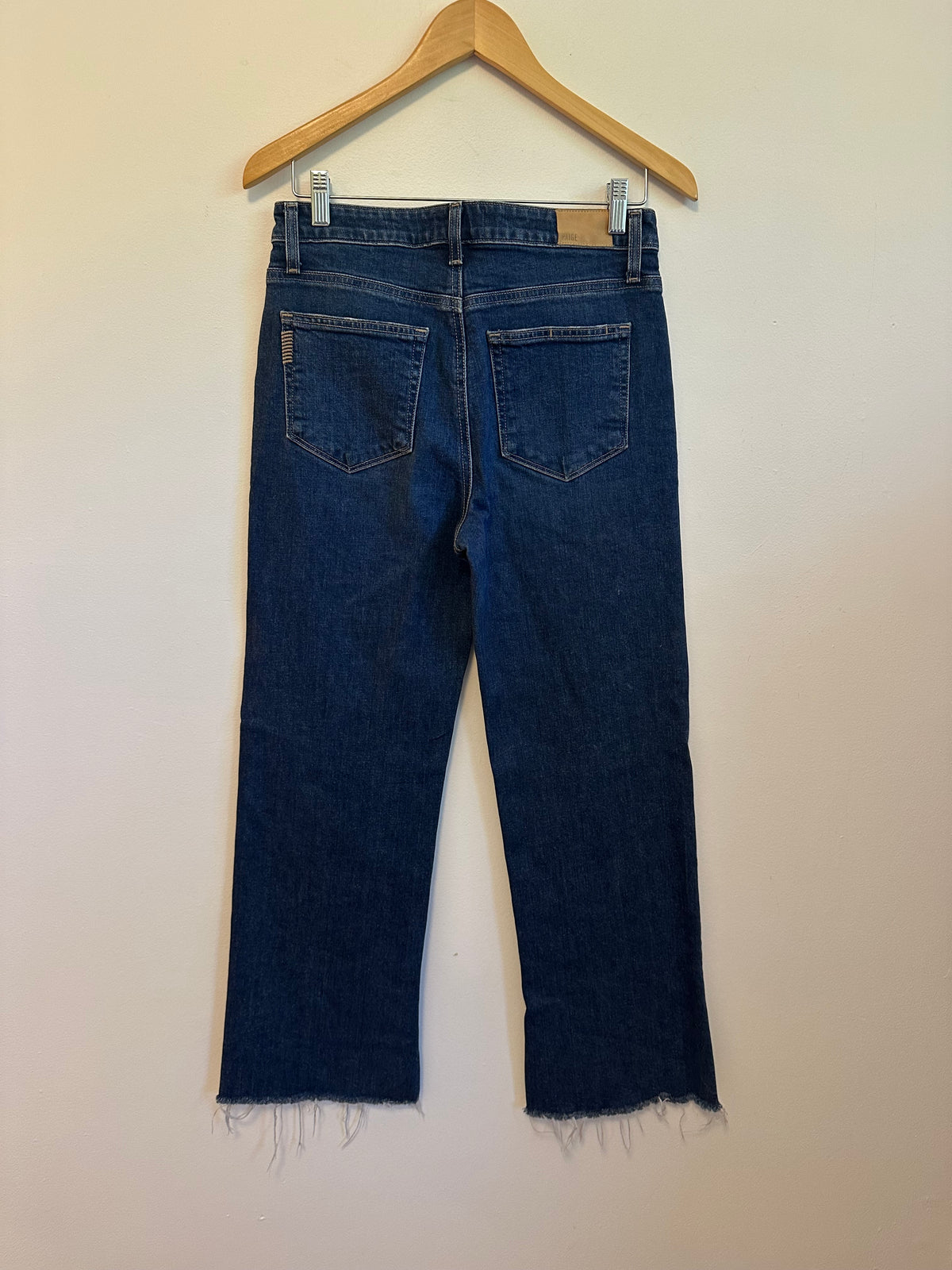 Paige Leenah Ankle High Rise Wide Leg Raw Hem Jeans in Dark Indigo | Size 28