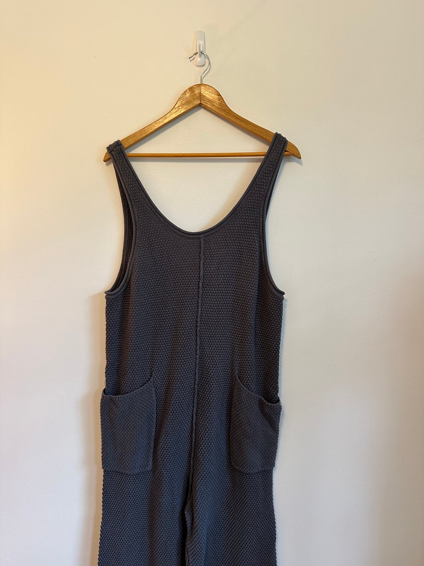 Free People x FP Beach Hailee Cotton Knit Jumpsuit in Charcoal Grey | Size Medium