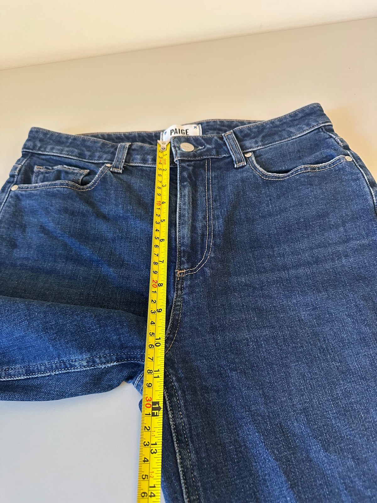 Paige Leenah Ankle High Rise Wide Leg Raw Hem Jeans in Dark Indigo | Size 28