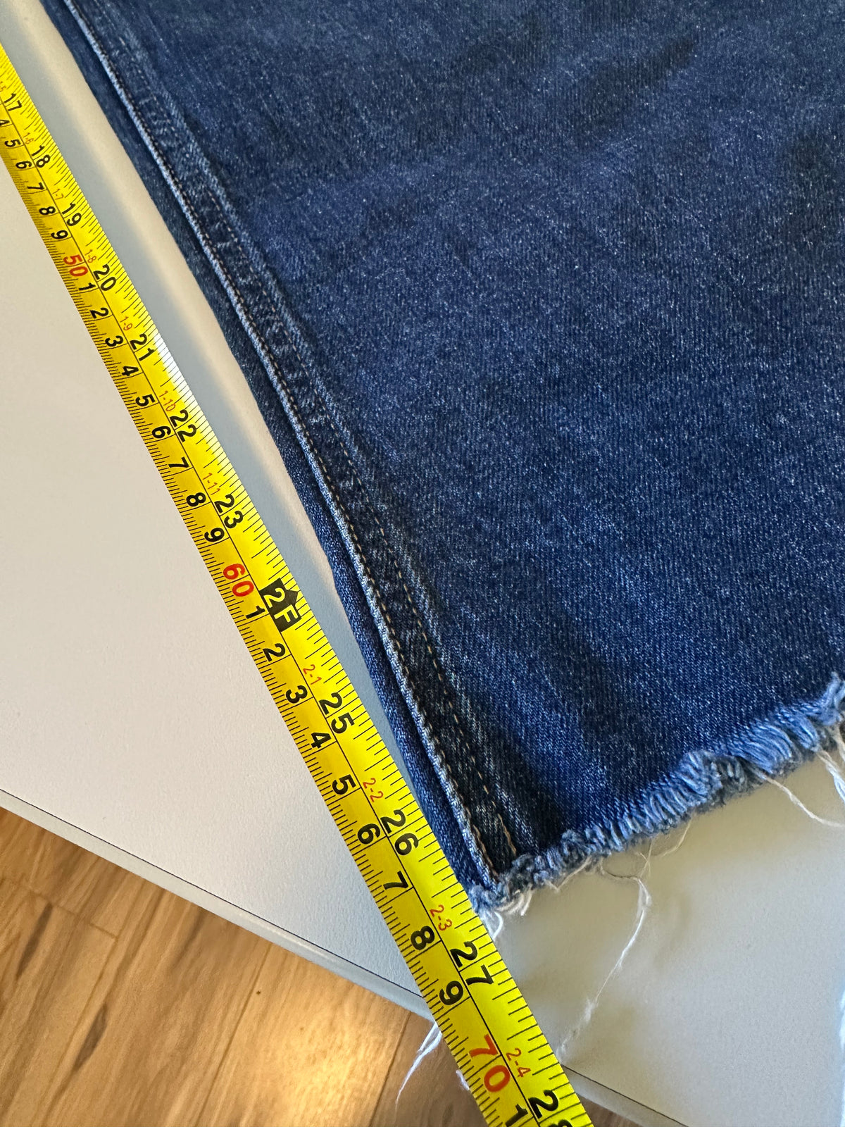 Paige Leenah Ankle High Rise Wide Leg Raw Hem Jeans in Dark Indigo | Size 28