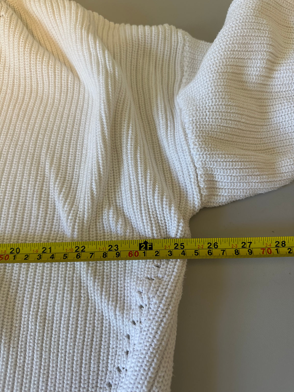 Michael Stars White 100% Cotton V-Neck Ribbed Pointelle Knit Sweater | Size Large