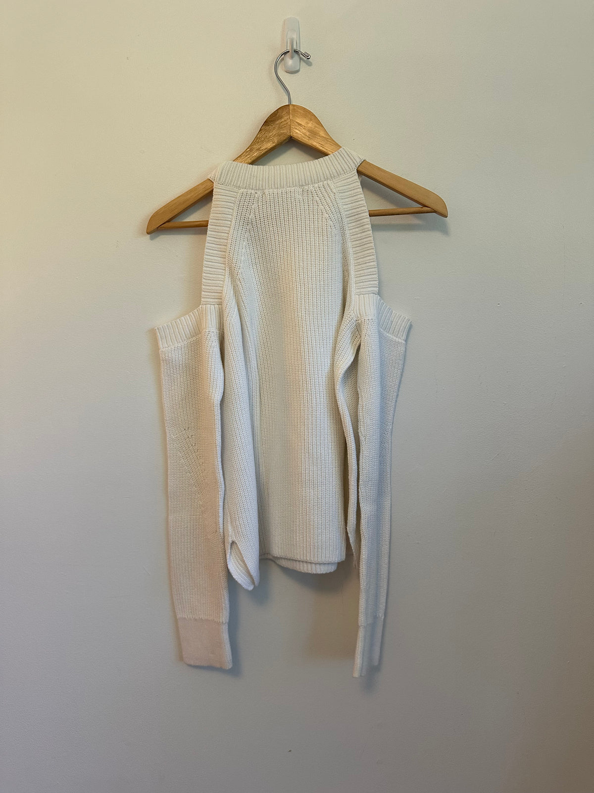 Rag & Bone Dana White Cotton Cold Shoulder Ribbed Knit Sweater | Size Medium