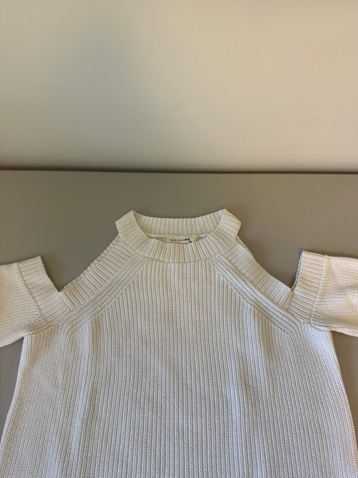 Rag & Bone Dana White Cotton Cold Shoulder Ribbed Knit Sweater | Size Medium