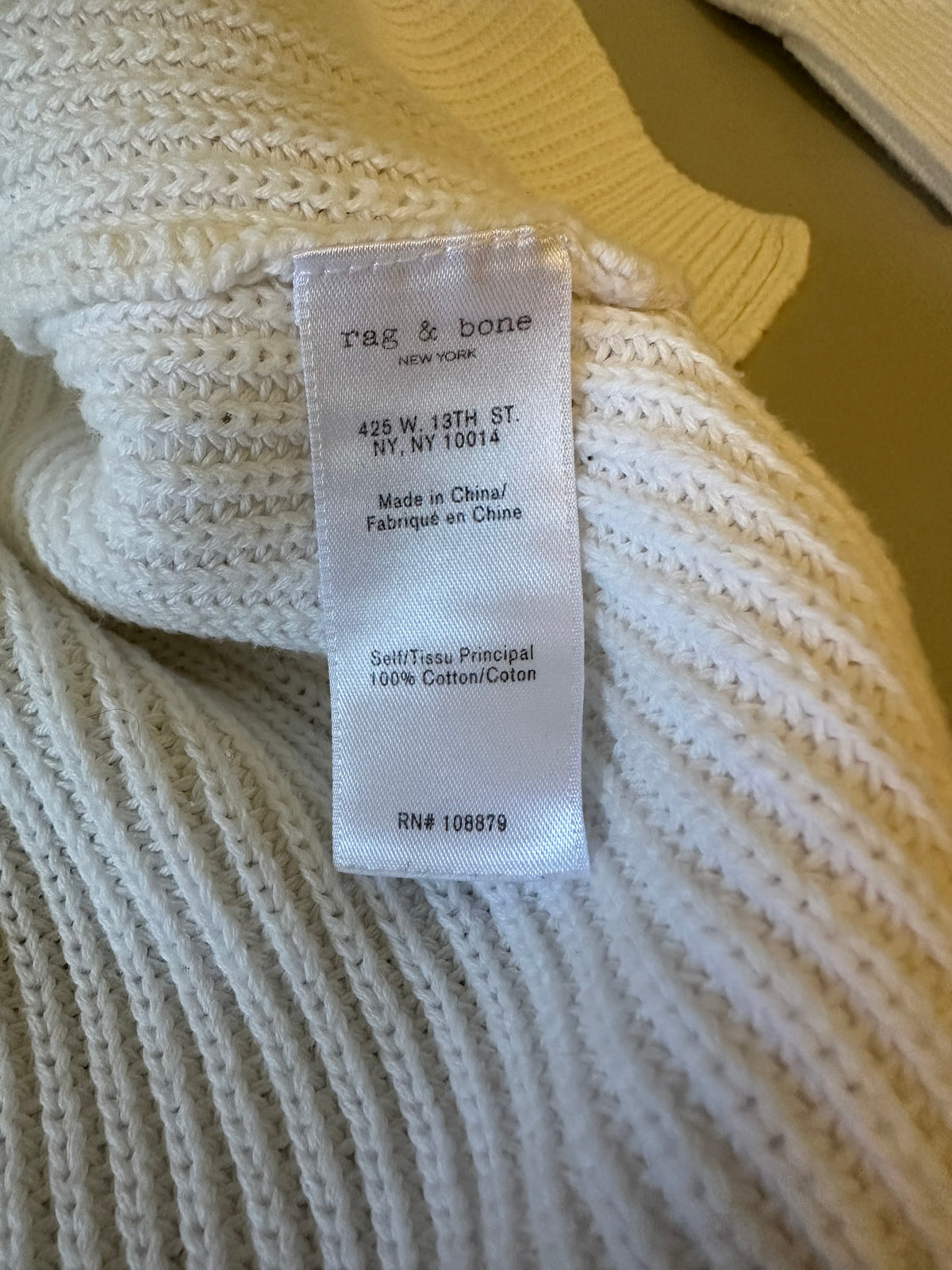 Rag & Bone Dana White Cotton Cold Shoulder Ribbed Knit Sweater | Size Medium