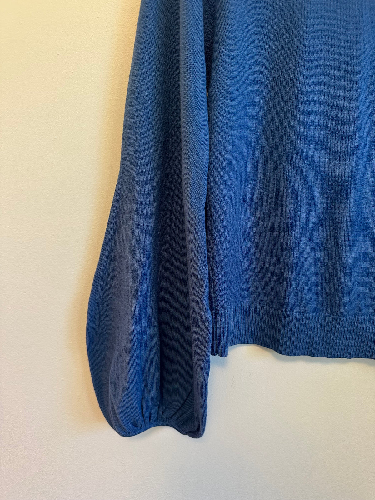 STAUD Blue Wool Blend Lantern Puff Sleeve Turtleneck Sweater | Size Large