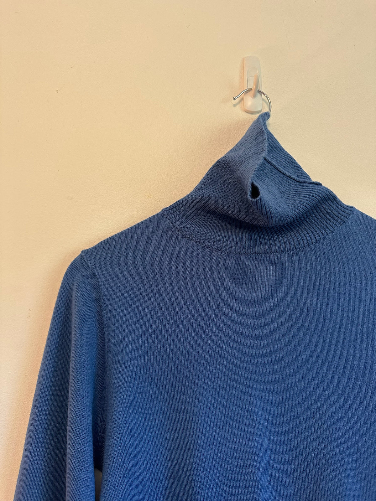 STAUD Blue Wool Blend Lantern Puff Sleeve Turtleneck Sweater | Size Large