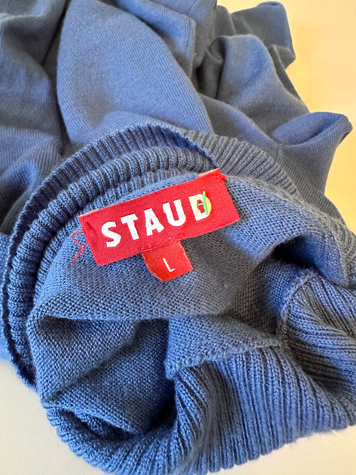 STAUD Blue Wool Blend Lantern Puff Sleeve Turtleneck Sweater | Size Large