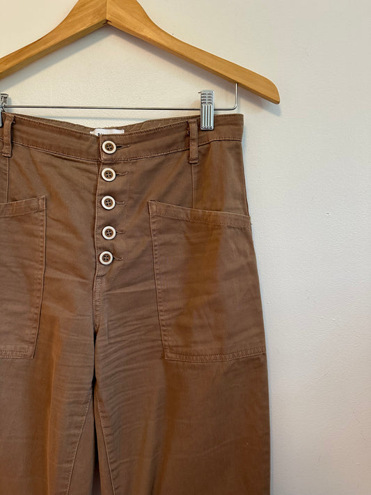 Pistola High Rise Button Fly Straight Leg Utility Pants in Brown | Size 27