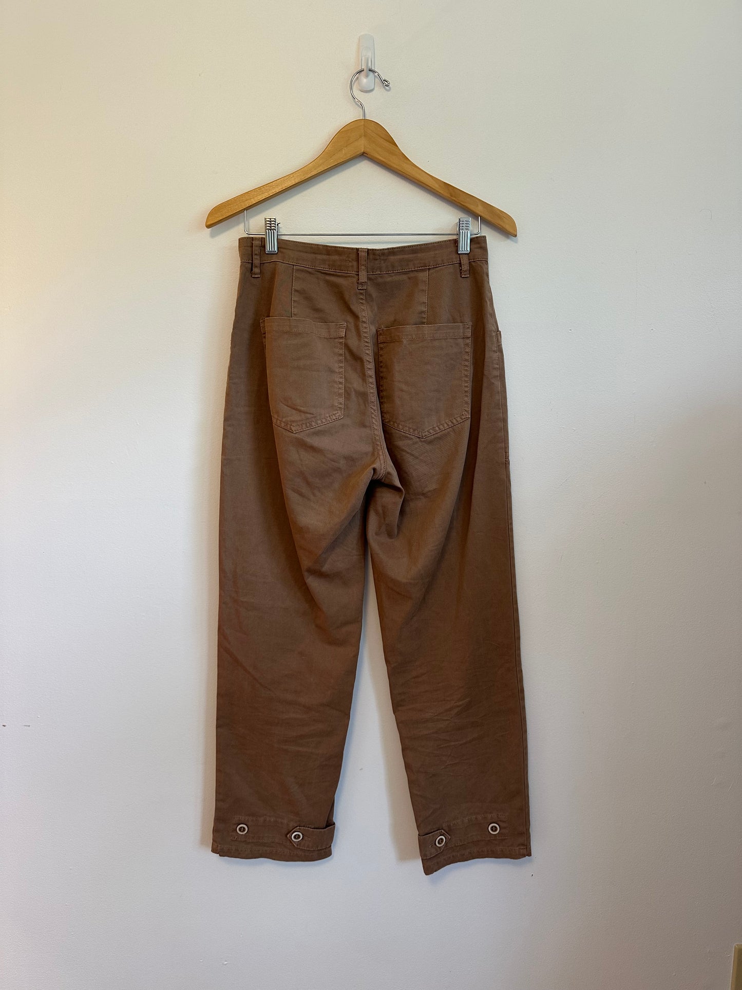 Pistola High Rise Button Fly Straight Leg Utility Pants in Brown | Size 27