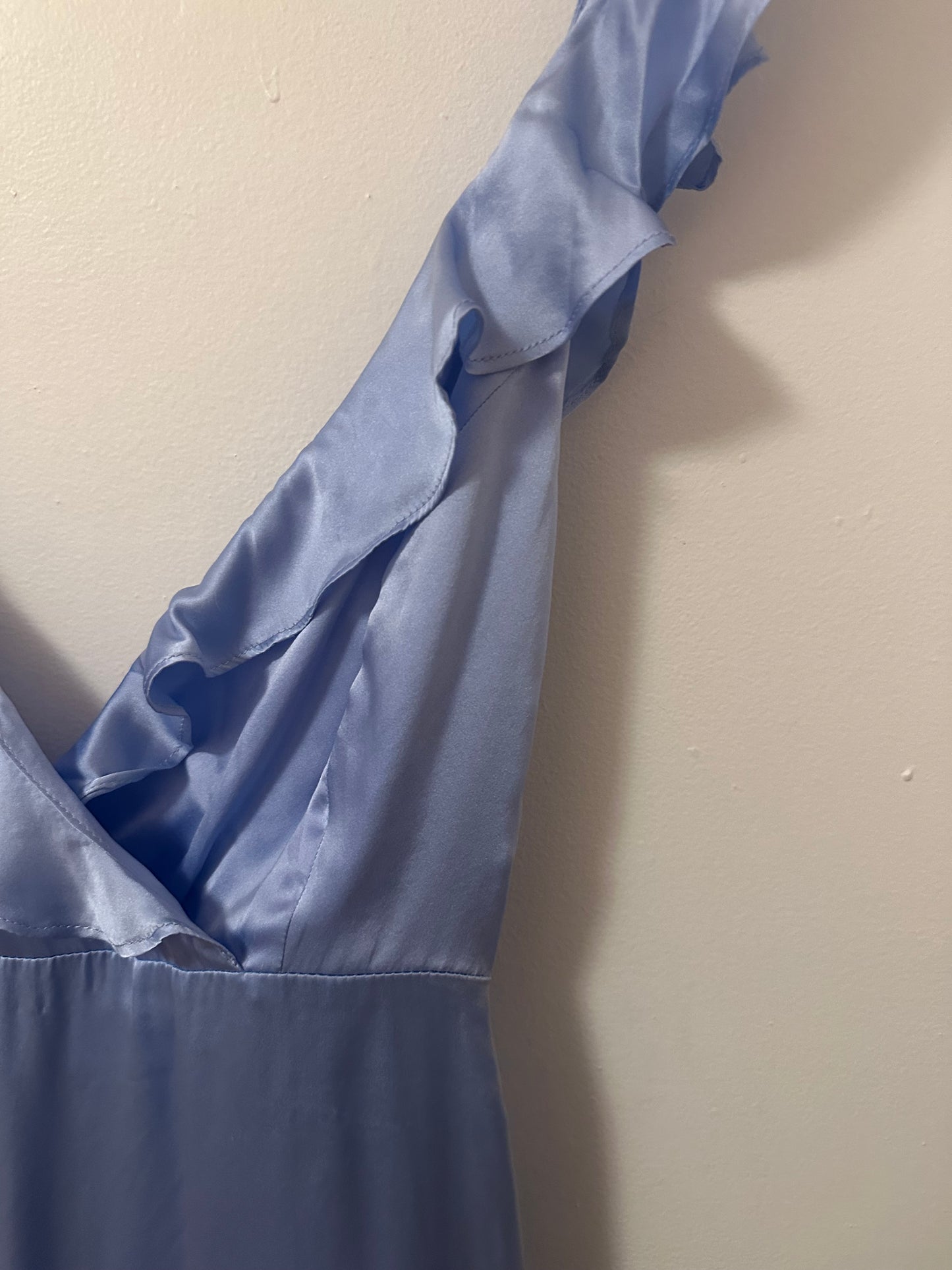 Amanda Uprichard Ruffle High Low Maxi Dress in Baby Blue Silk | Size Small