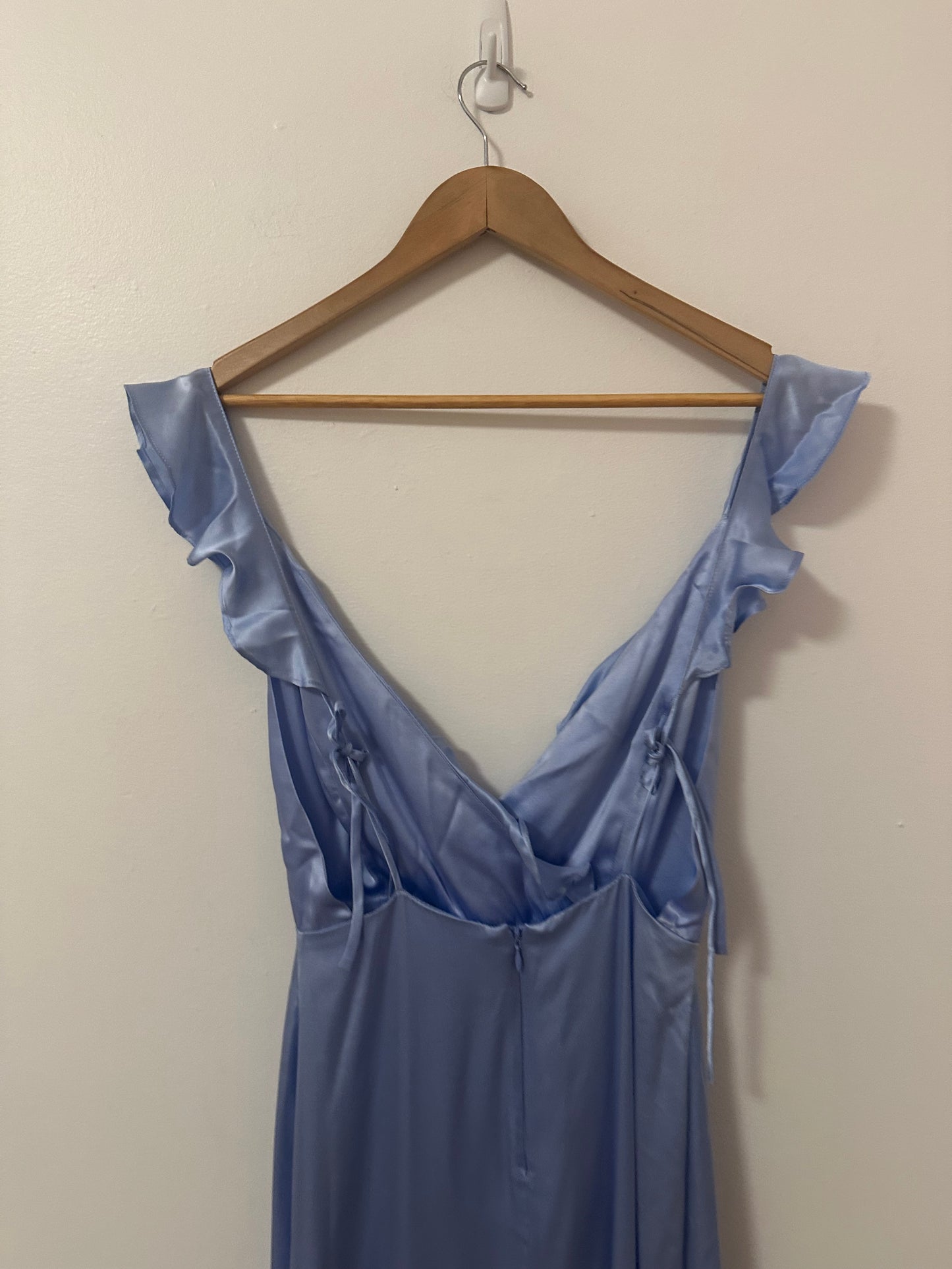 Amanda Uprichard Ruffle High Low Maxi Dress in Baby Blue Silk | Size Small