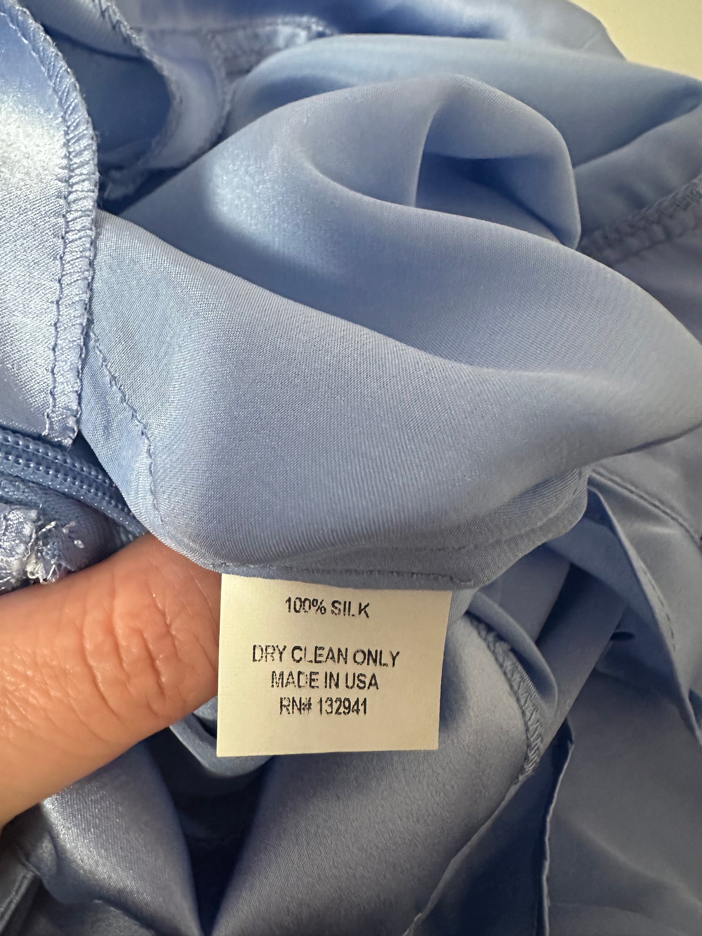 Amanda Uprichard Ruffle High Low Maxi Dress in Baby Blue Silk | Size Small