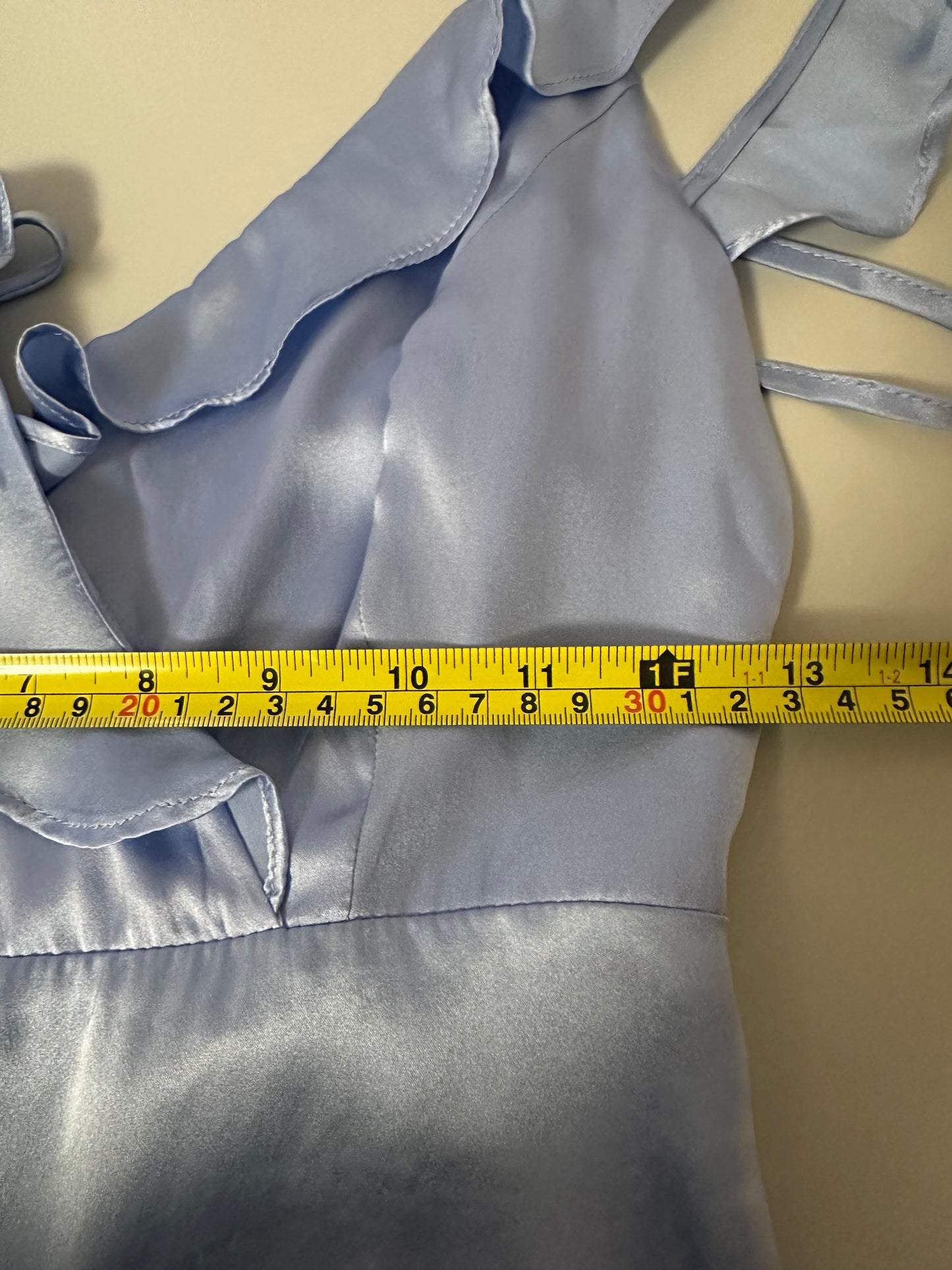 Amanda Uprichard Ruffle High Low Maxi Dress in Baby Blue Silk | Size Small