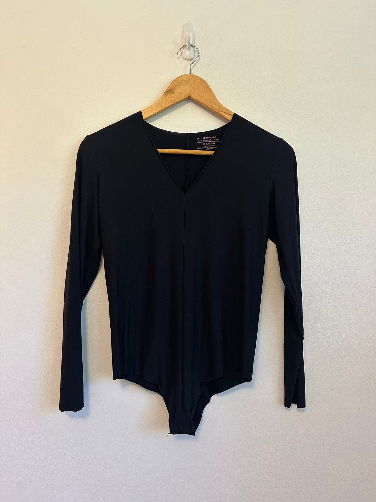 Commando Black Micro Modal V-Neck Long Sleeve Bodysuit | Size Medium