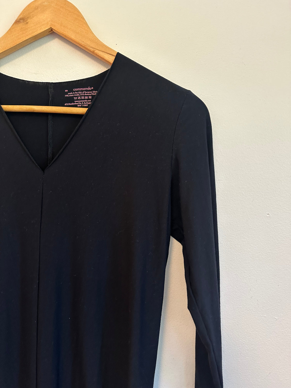 Commando Black Micro Modal V-Neck Long Sleeve Bodysuit | Size Medium