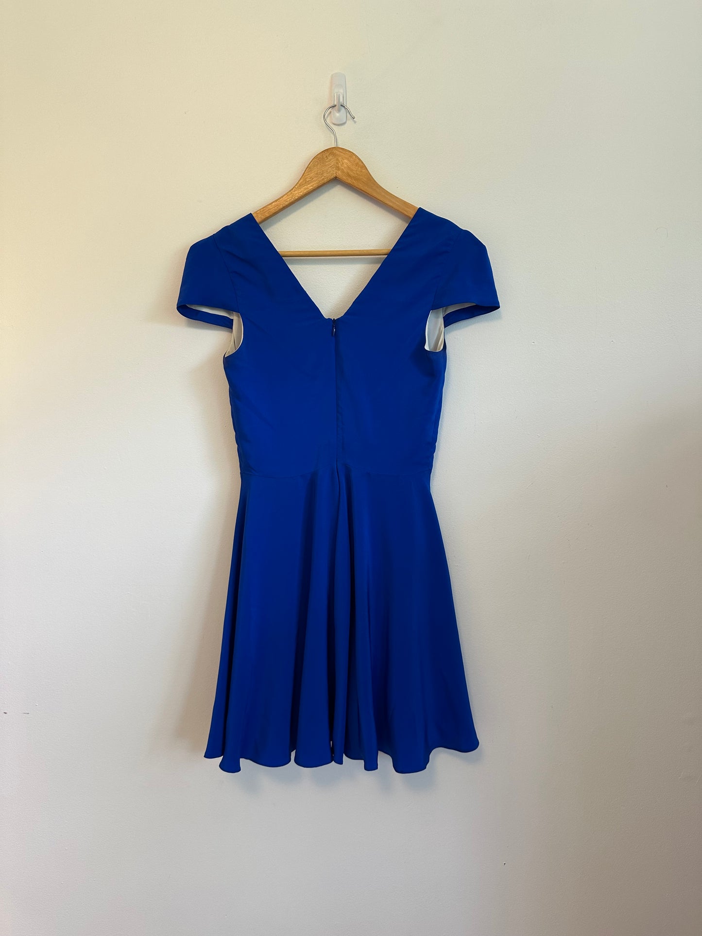 Amanda Uprichard 100% Silk V-Neck Cap Sleeve Skater Mini Dress in Royal Blue | Size Small
